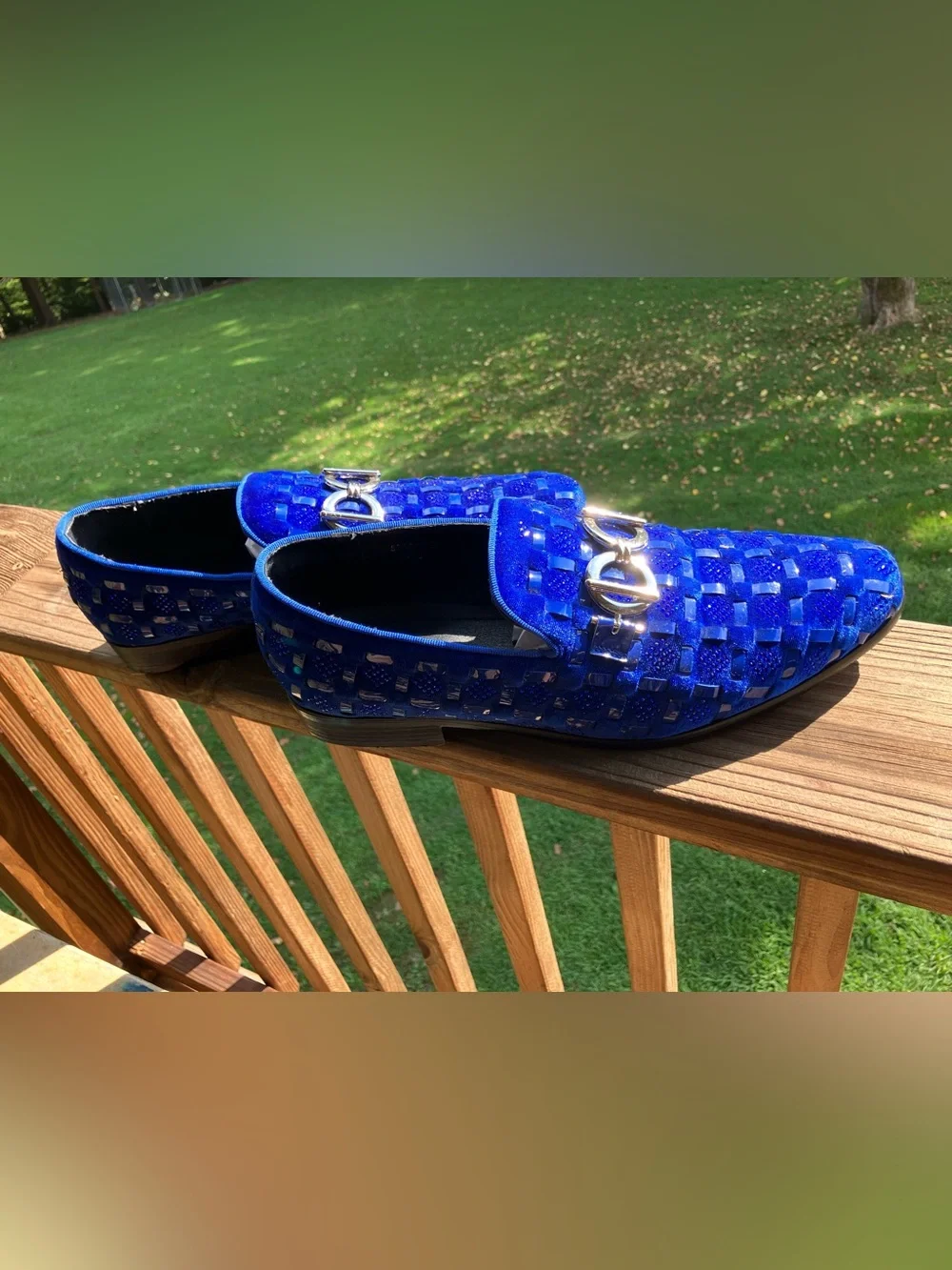 Enzo Romeo Men's Electric Blue Velvet Loafers with Silver Hardware